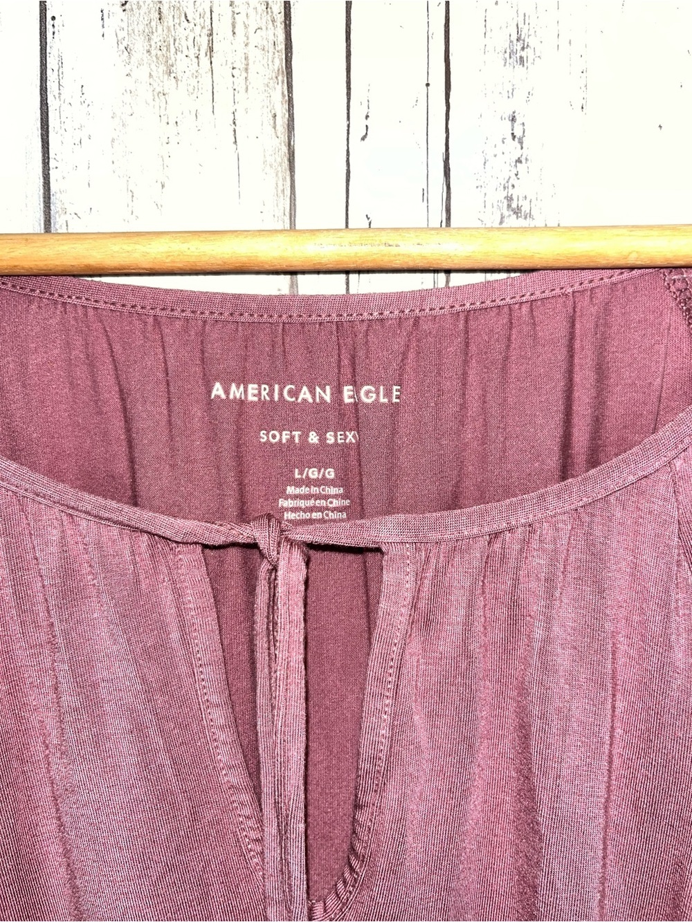 NWT American Eagle Soft & Sexy Smocked Waist Blouse Large Mauve Pink Long Sleeve - Picture 4 of 5